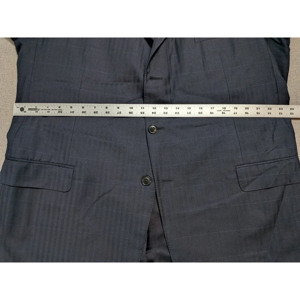 Ermenegildo Zegna Men's Blazer 48L Navy Wool Windowpane 3-Button Made in Italy